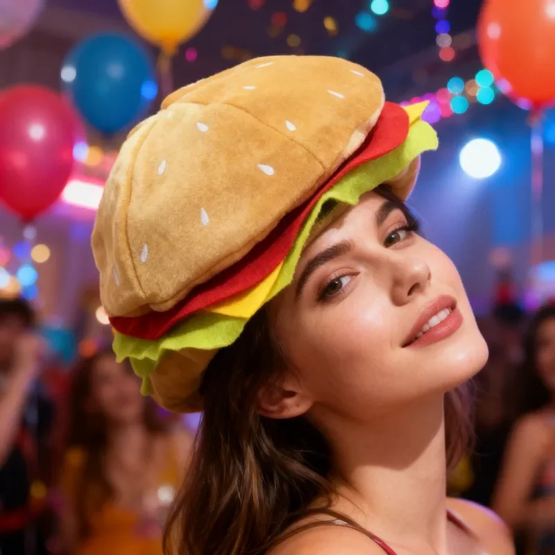Sombrero de hamburguesa para fiesta divertida, gorro divertido icónico, accesorio para fotografía divertida
