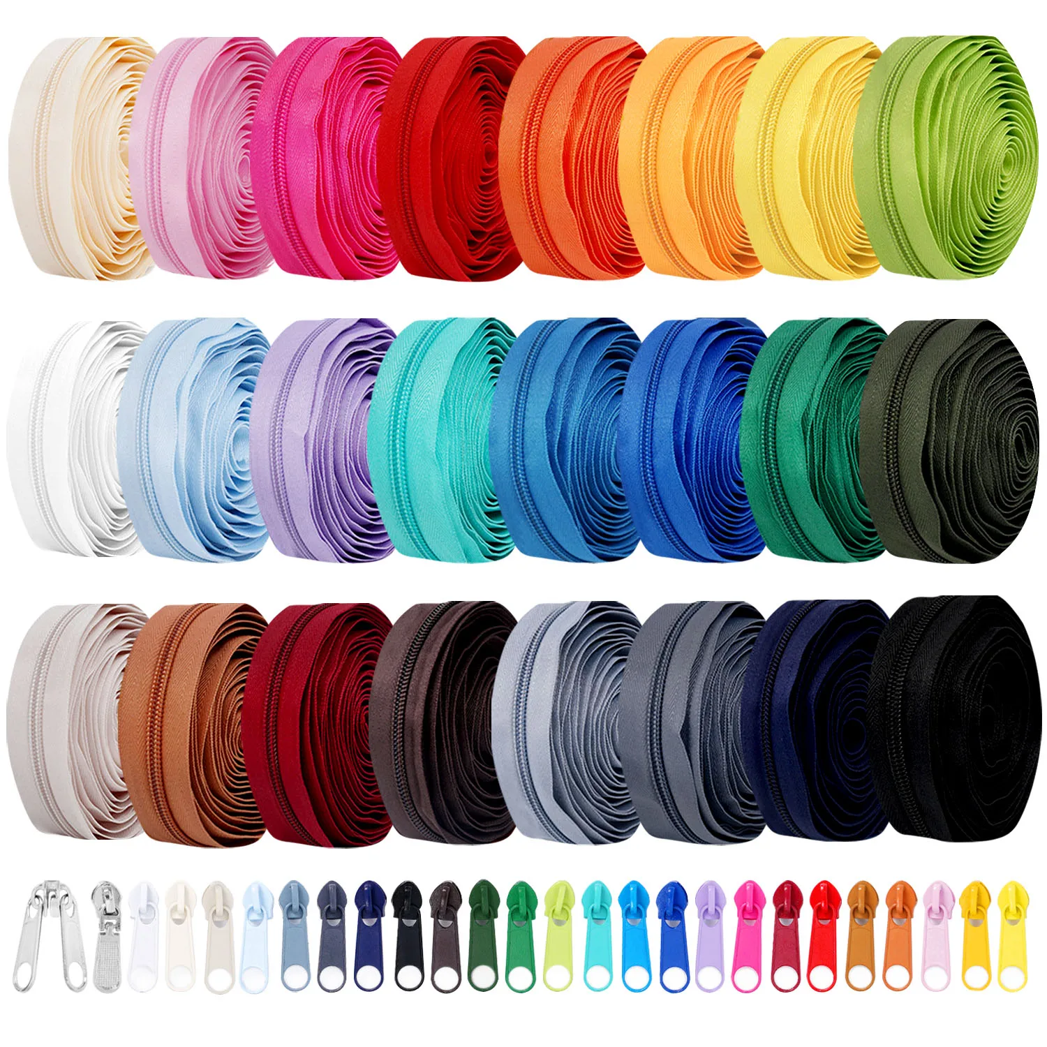 

72 ярда, 24 цвета # 5 молний под двором с 260 шт. ручками-молниями для швейного проекта