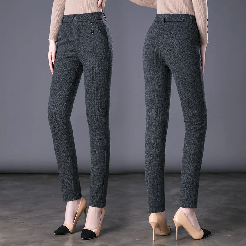 

Spring and Autumn New Plaid Loose Slimming Elastic High Waist Casual Pants for Women Quality Casual Small Straight Mom Pants Tre
