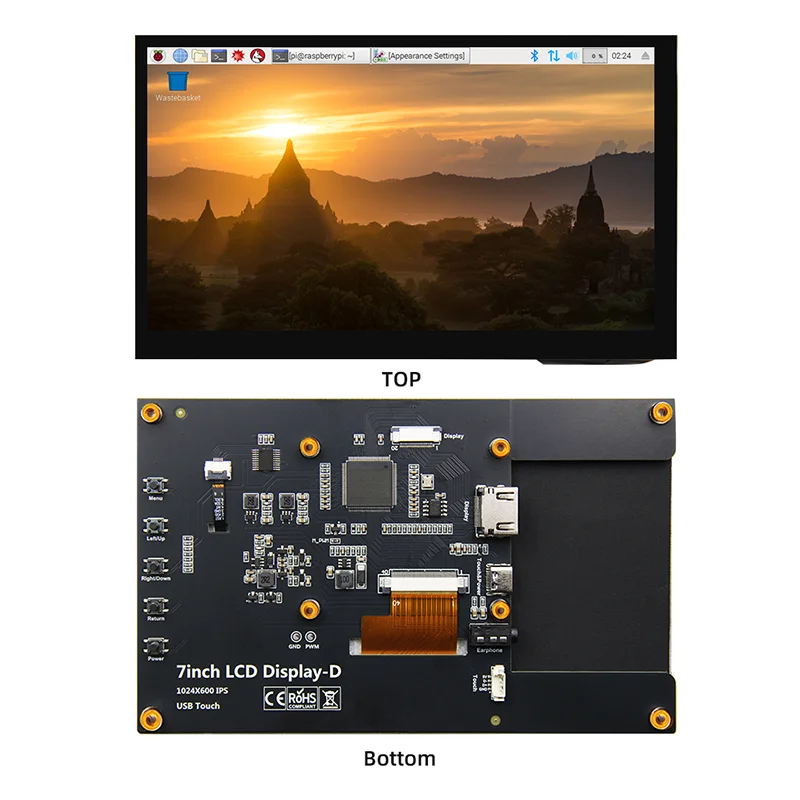 Raspberry Pi 5, pantalla táctil IPS de 7 pulgadas, módulo de pantalla LCD 1024X600, Mini PC portátil compatible con HDMI para RPI 3B + 4B PS4