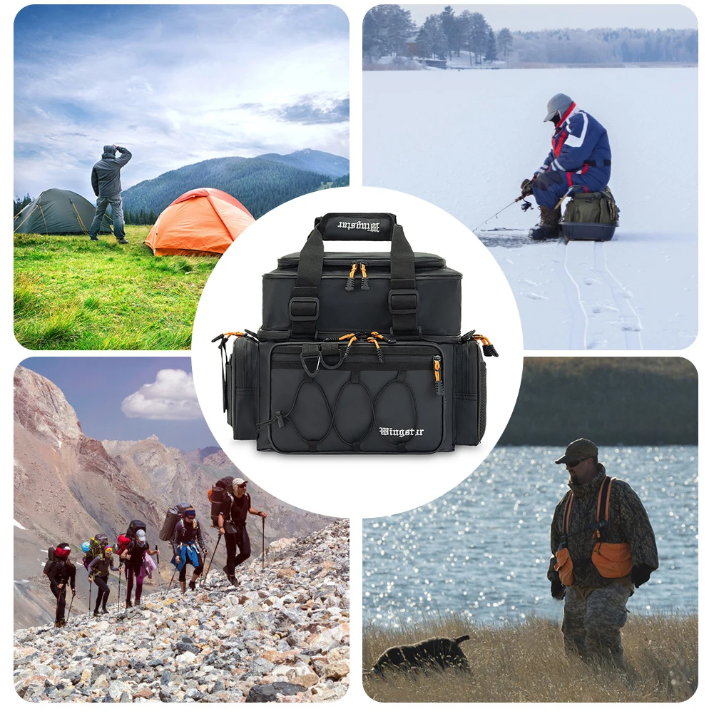 Angeltaschen, Angelgeräte-Boxen mit großem Fassungsvermögen, Umhängetasche mit mehreren Taschen, kratzfest, verschleißfest, für Outdoor-Wanderungen – Detail 5