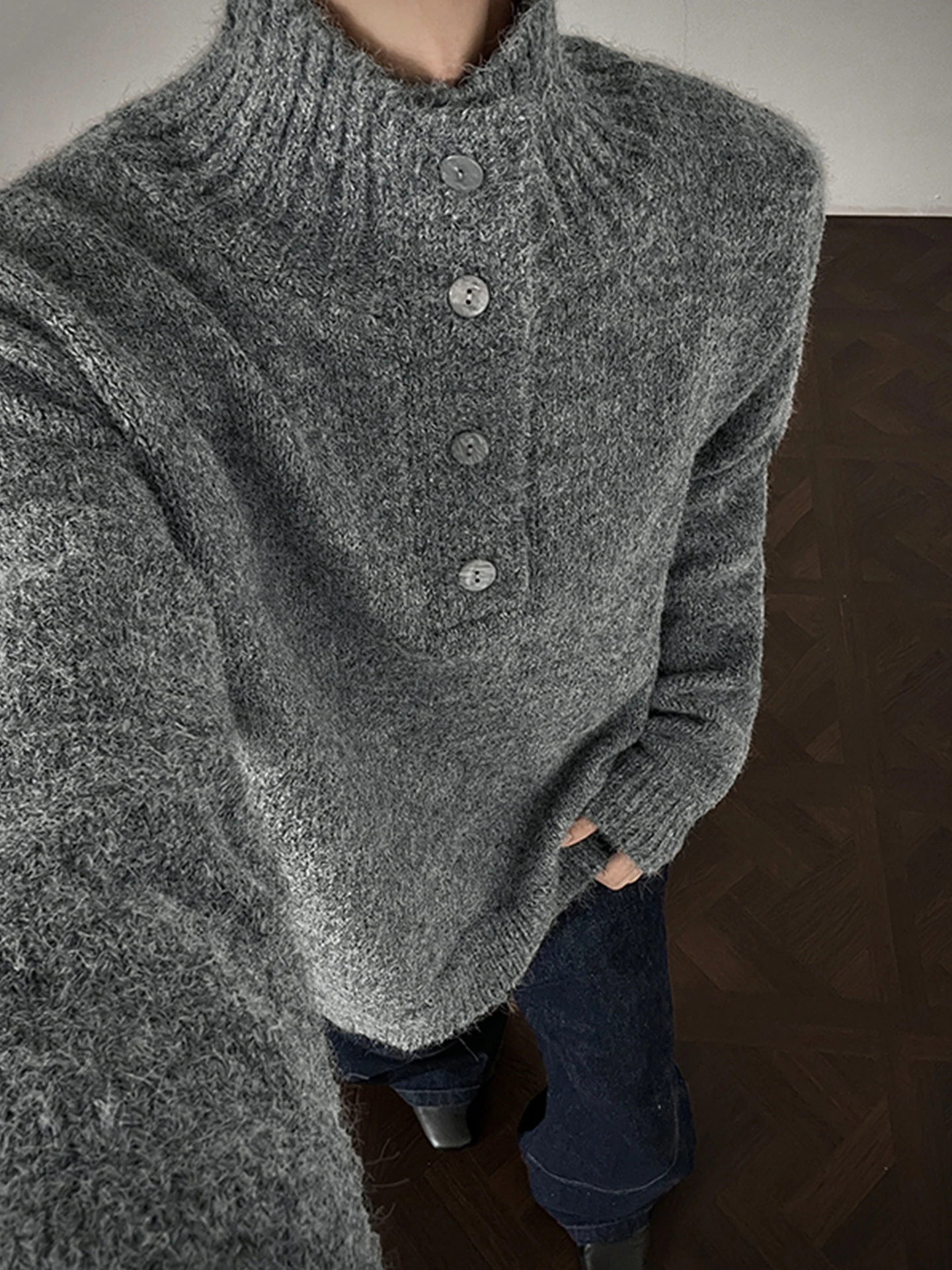 

Heavyweight Button-Up f-High Ne Knitwear Men's Autumn Winter Sle American Retro Lazy Feel High-End Inner Wear Knit i...