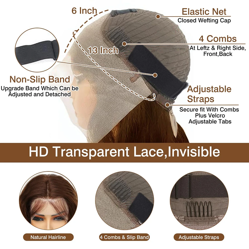الشوكولاته براون الدانتيل الجبهة الباروكات شعر الإنسان قبل قطعها 13x6 مستقيم الدانتيل الباروكات الأمامية شعر الإنسان 200% اللون بني فاتح