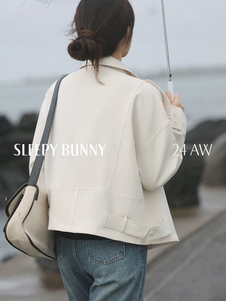 Trench-Coat court élégant pour femmes, automne, Vintage, revers, vêtements d'extérieur amples, épaules tombantes, veste Chic pour bureau, Look décontracté à la mode