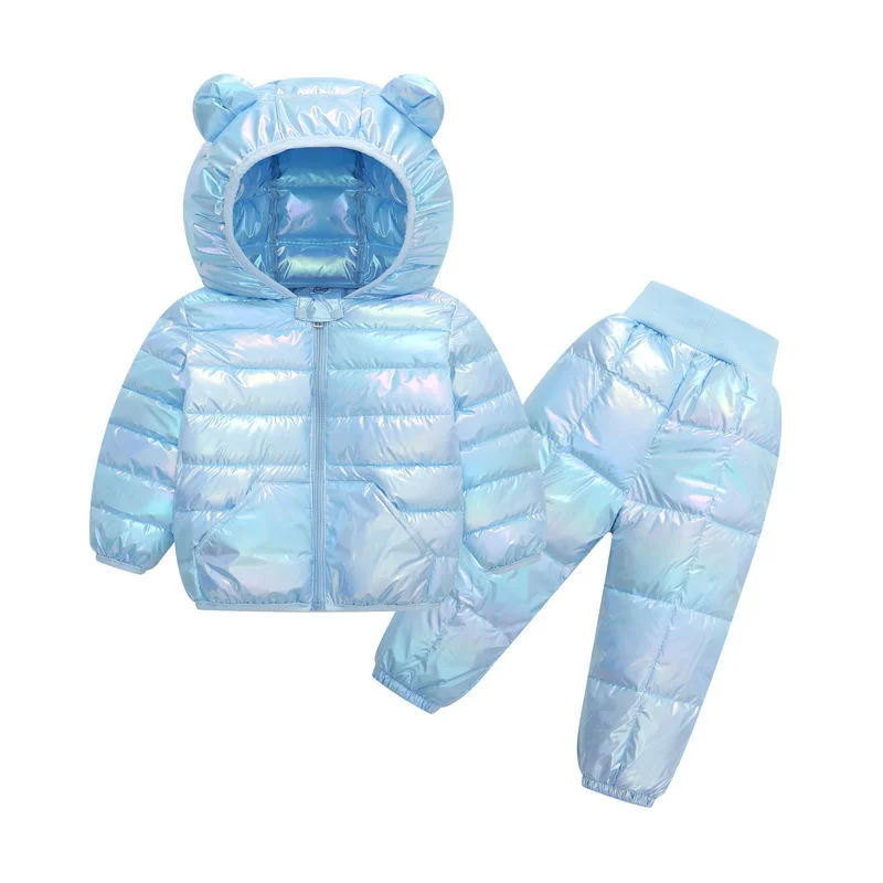 

Children Clothing Sets Baby Kids Warm Hooded Down Jackets Bright Surface Clothing Winter Girls Boys Snowsuit Coats and Pants