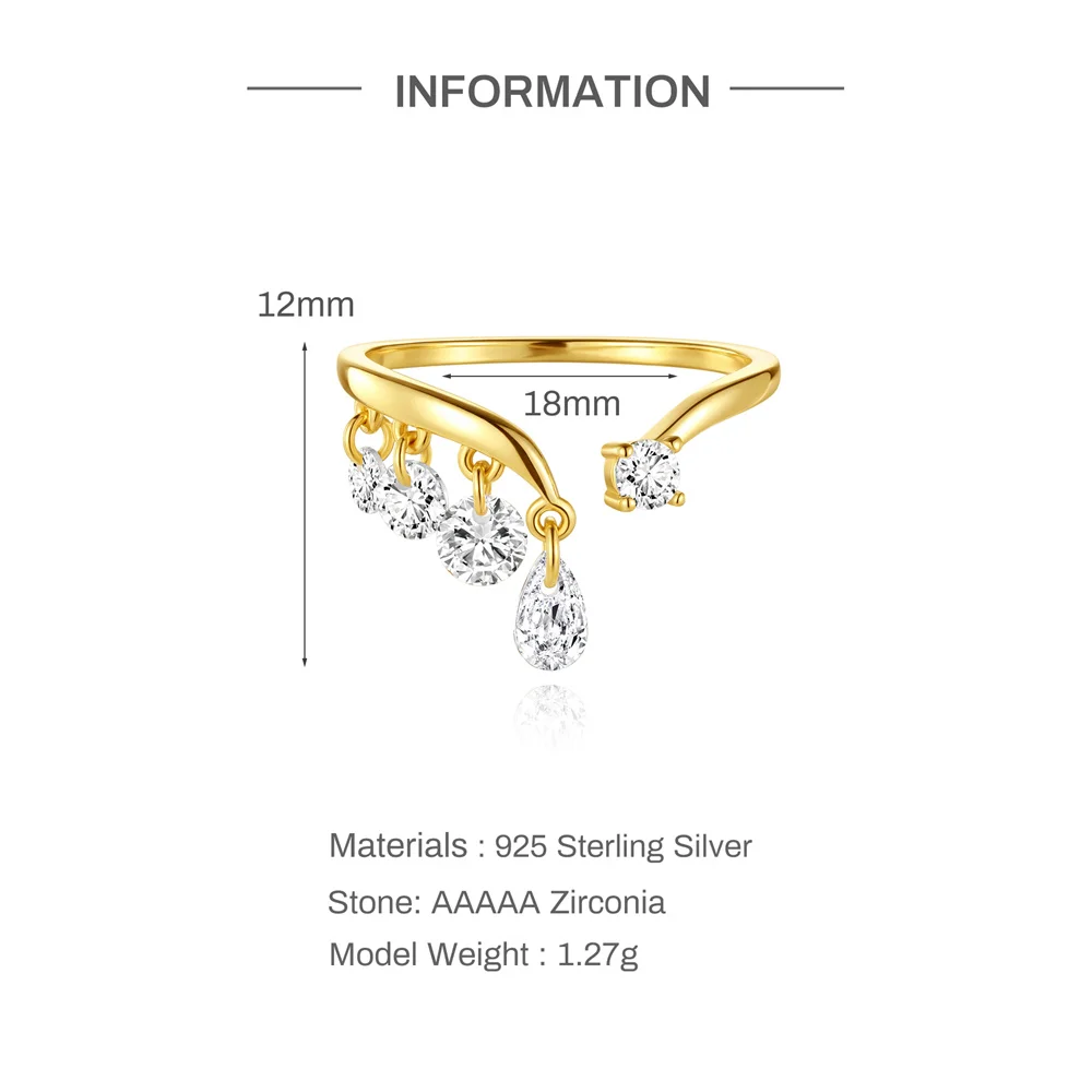 CANNER 1 Stück 925 Sterling Silber Klassischer Geometrischer Zirkon-Quasten-Offener Ehering für Frauen Ins Minimalismus Ring Schmuck Geschenk – Detail 1