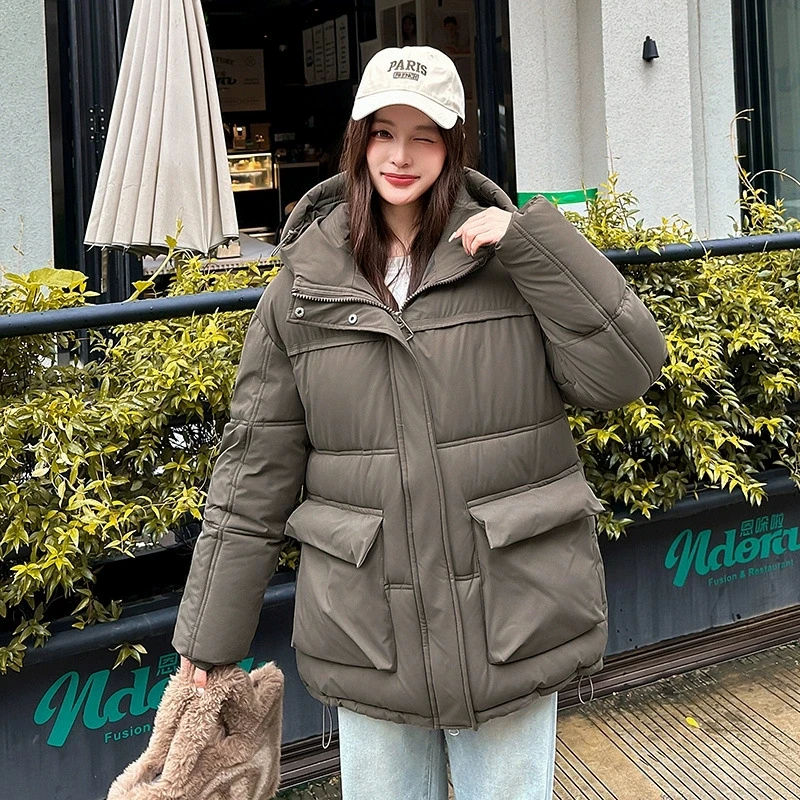 

2025 New Women Hooded Cotton-Padded Jacket Fashion Korean Loose Cotton Coat Women Winter Warm Thicken Parkas Coat Long Outwear