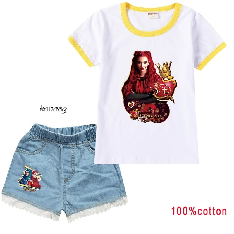 Descendants 4 Girl Clothes Sets Summer Kids Tshirt Jeans Pants Casual Sport Suits 2Pcs Tracksuit Outfits Teens Children Clothes