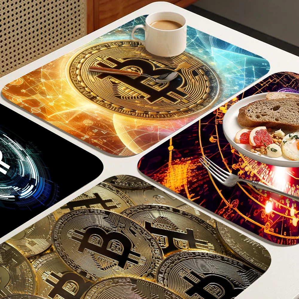 Bitcoin Quick Drying Dish Mat Printed Kitchen Tableware Coffee Draining Pad Dinnerware Cup Bottle Placemat