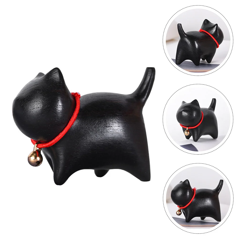 Tuxedo Cat Ornament Wood Carving Ornaments Kitten Decor Statue for Indoor Crafts