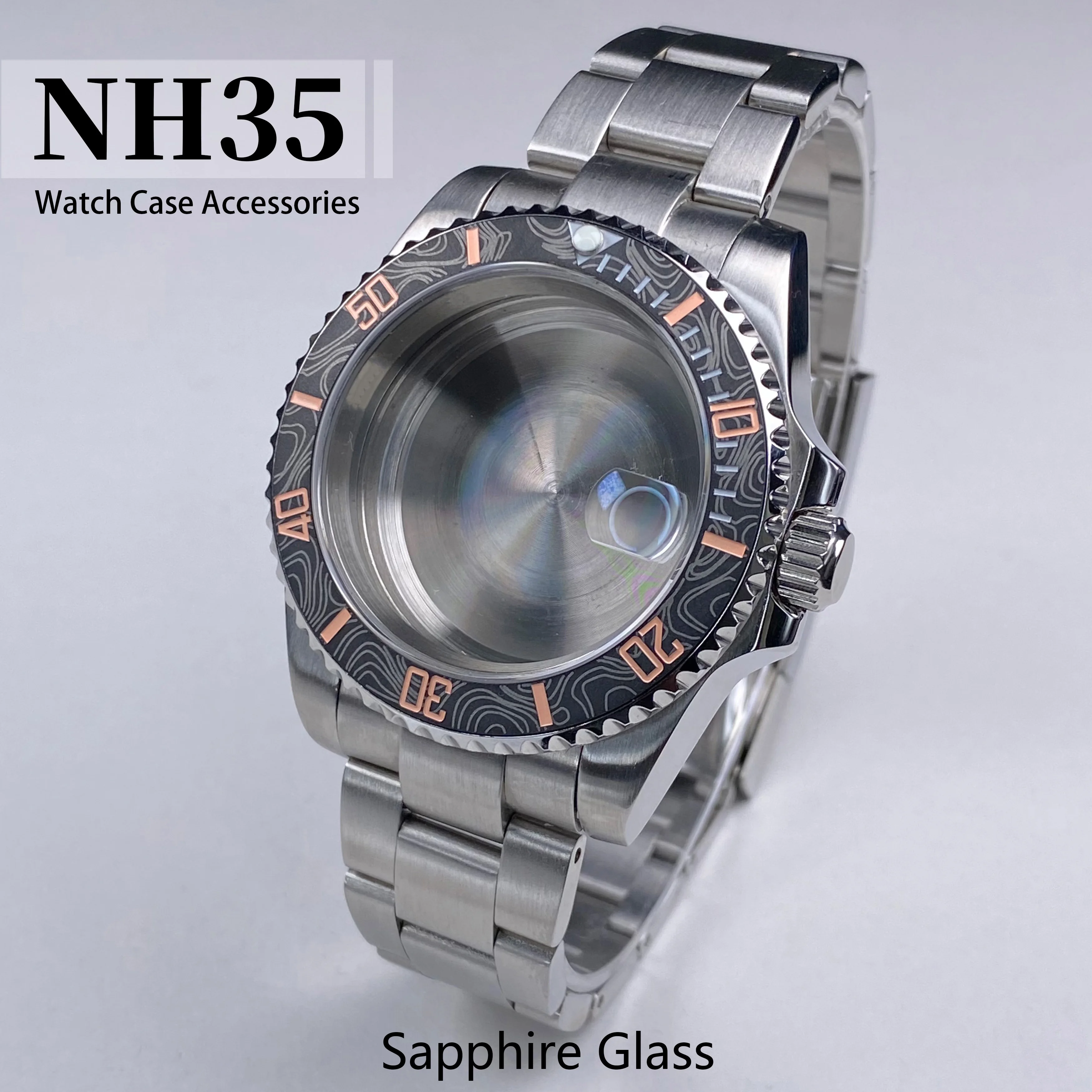 하이 퀄리티 NH35 스테인리스 스틸 시계 케이스, 사파이어 120 클릭 케이스, NH34/35/36 무브먼트 시계 케이스 액세서리, 40mm