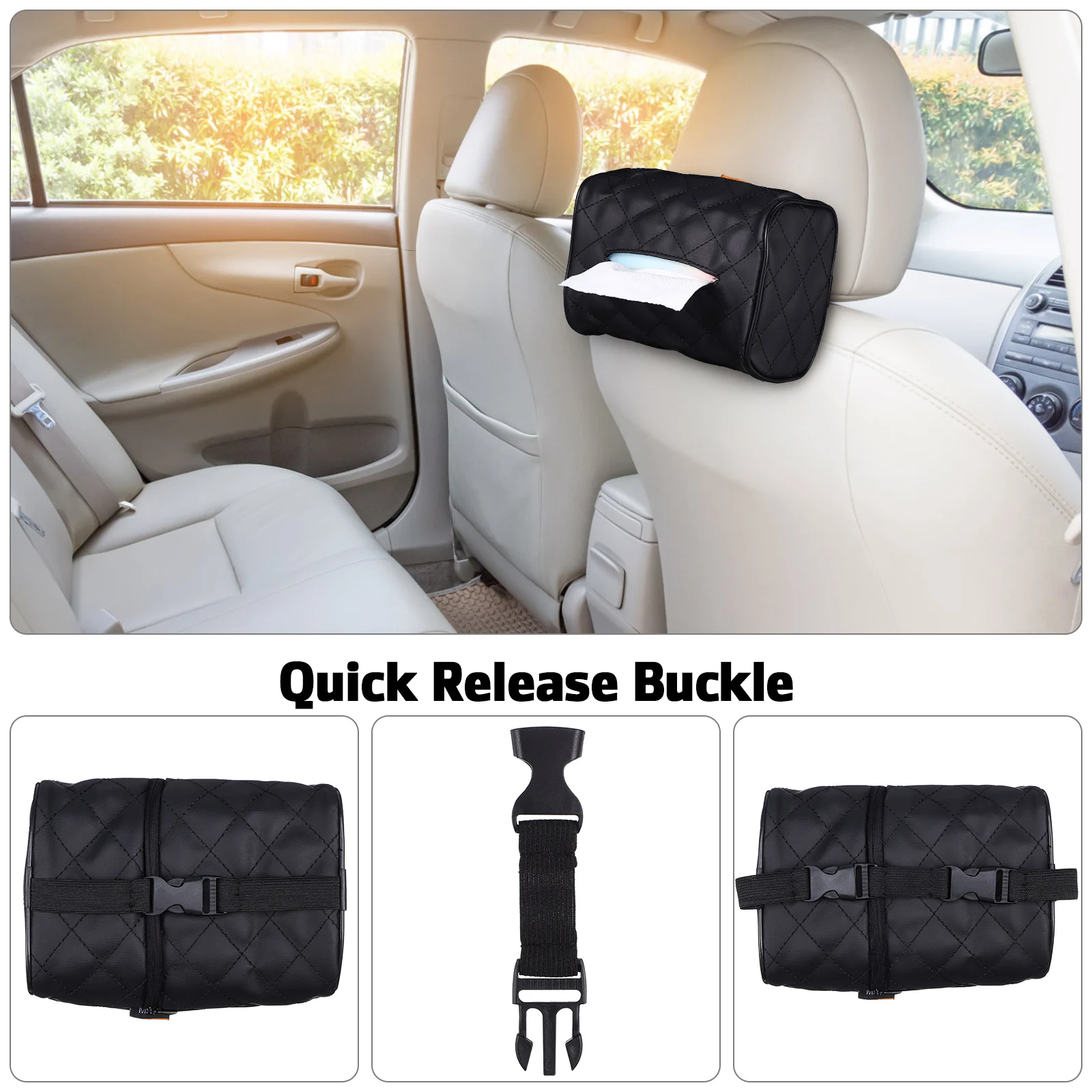

Backseat Tissue Holder Car Napkin Dispenser PU Material Quick Release Buckle Easy Refill Compact Design Car Organizer