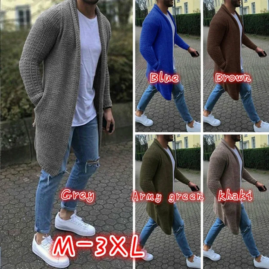 

2024 Men's Slim Fit Long Knitted Cardigan Jacket Male Casual Solid Coat Knitted Sweater Cardigans Long Sleeve Outerwear Jacket