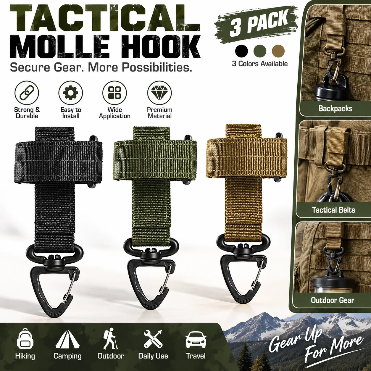 2PCS Multi-purpose Nylon Gloves Hook Work Gloves Safety Clip Outdoor Tactical Climbing Rope Camping Hanging Buck Outdoor Camping