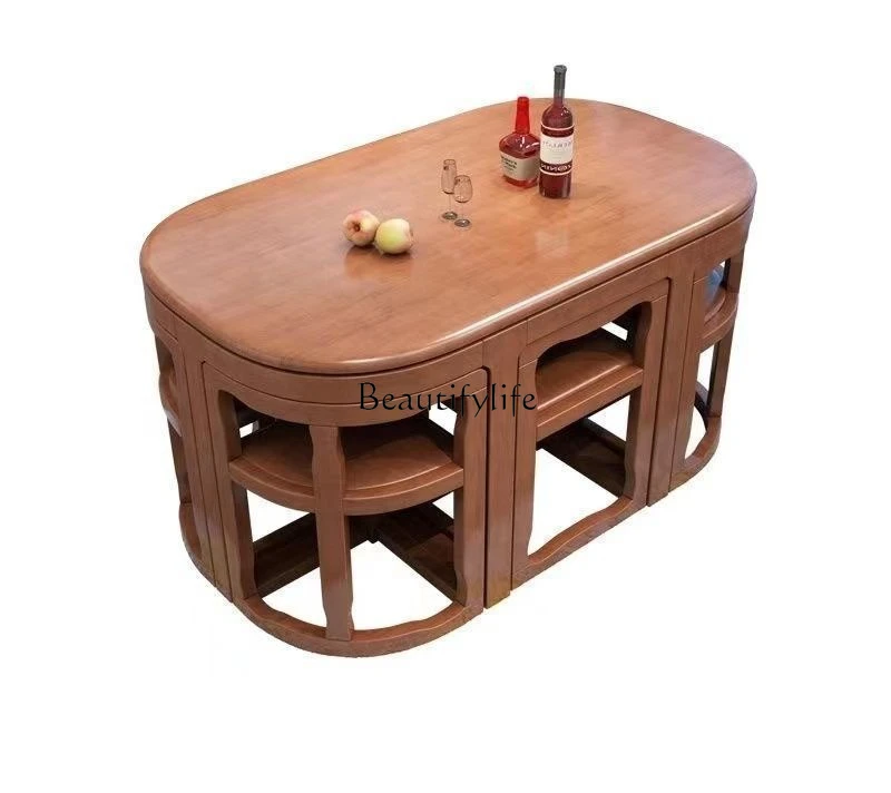 

Modern all-solid wood dining table and chair combination oval retractable dining table and chair 1.3 meters modern Chinese style