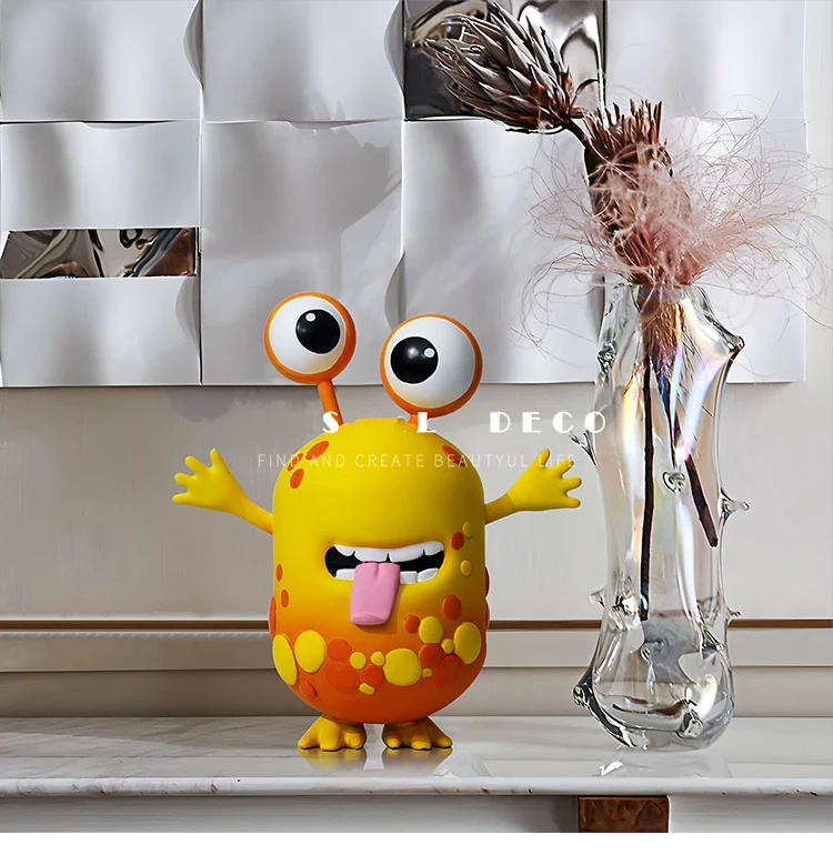 Personality Creative Statue Decoration Funny Living Room Children'S Room Desktop Decor Home Yellow Big Eye Frog Sculpture Gifts