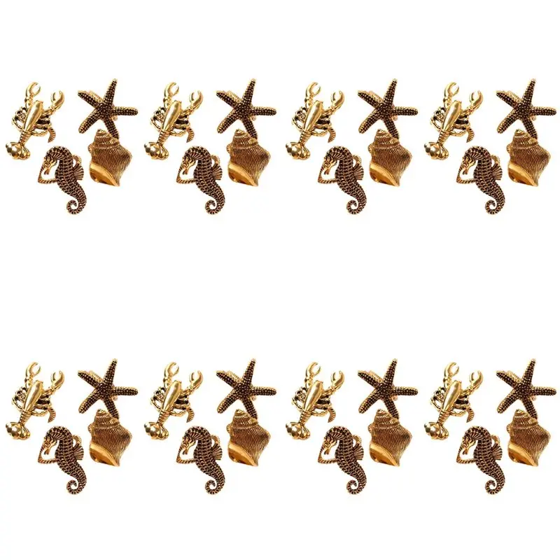 B08B-32Pcs Marine Series Shells Starfish Hippocampus Napkin Ring Model Room High-End Hotel Napkin Buckle Napkin Ring Dining
