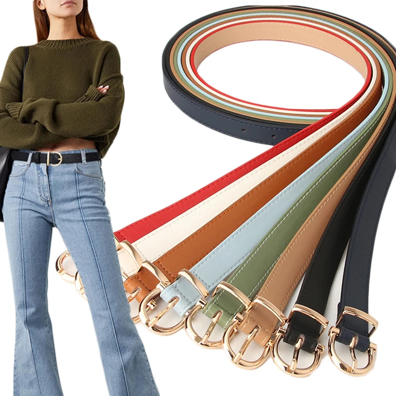 Leather Women Belts New PU Simple Metal Buckle Belt Girls Dress Jean Pants Waistband Belts for Lady Luxury Designer Brand 2023