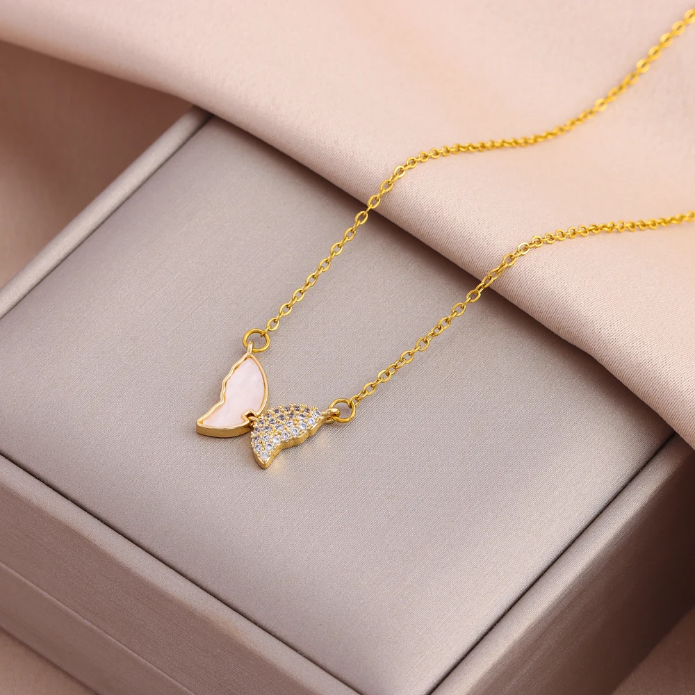 New Fashion 18K Gold Plated Zircon Crystal Pendant Necklaces For Women Female Stainless Steel Clavicle Chain Jewelry Wholesale