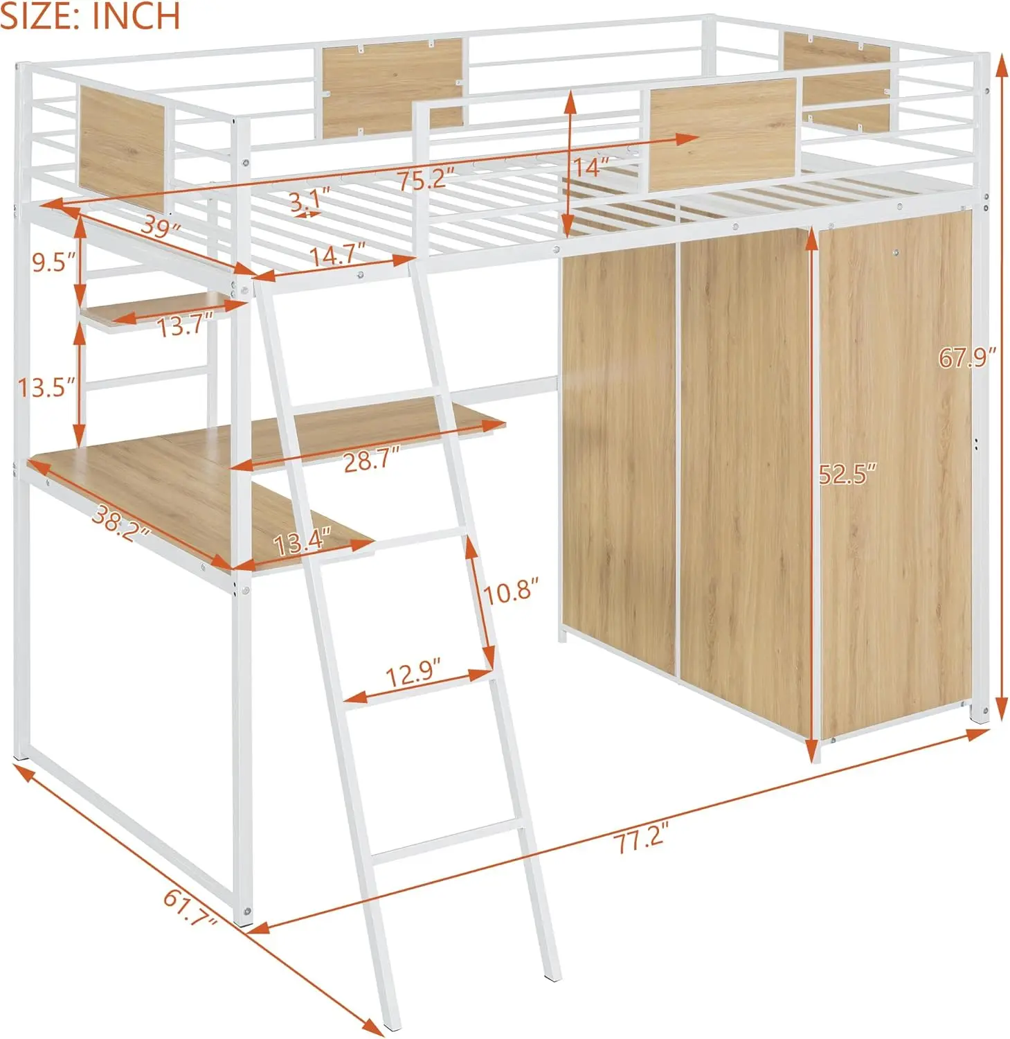 Merax Twin Size Loft Bed Frame With L-Shape Desk, Stairs, Storage Large Wardrobe And Shelves For Kids, Metal & Wood Bedroom,