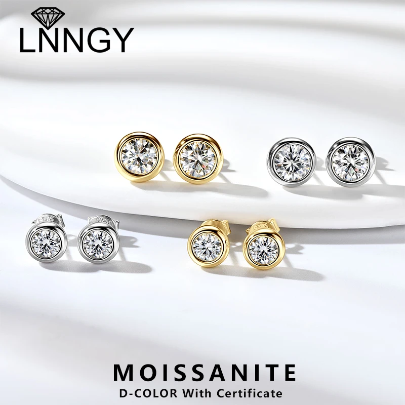 

Lnngy Certified 5mm/6.5mm Moissanite Earring 925 Sterling Silver Round Bubble Stud Earrings for Women Daily Jewelry Gift