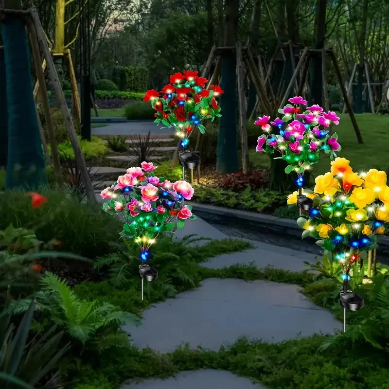 LED Azalea Solar Flowers Lights IP65 Waterproof Outdoor Landscape Light for Lawn Patio Garden Path Decorative Lighting Best Gift
