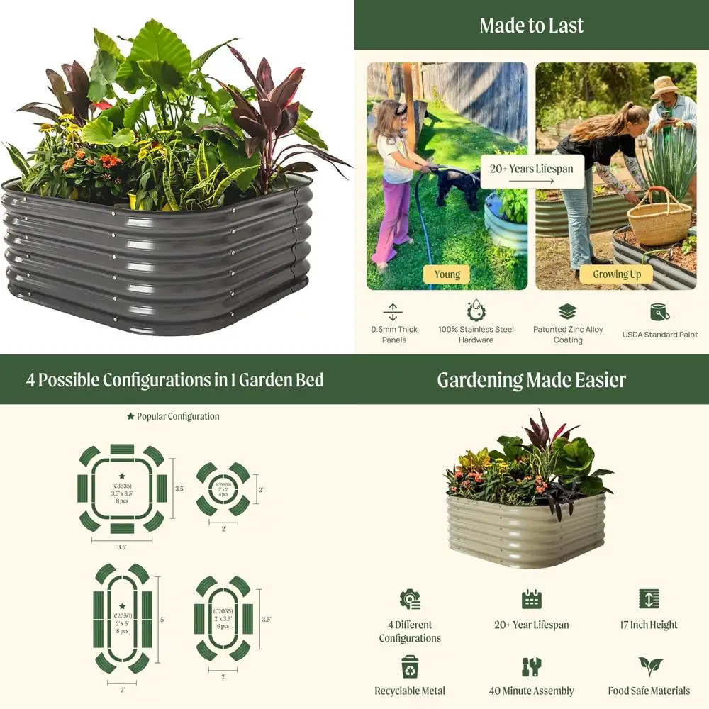 

Модульный комплект металлической садовой кровати, конструкция 4-в-1, высота 17 лет, идеально подходит для овощей, цветов и цветов