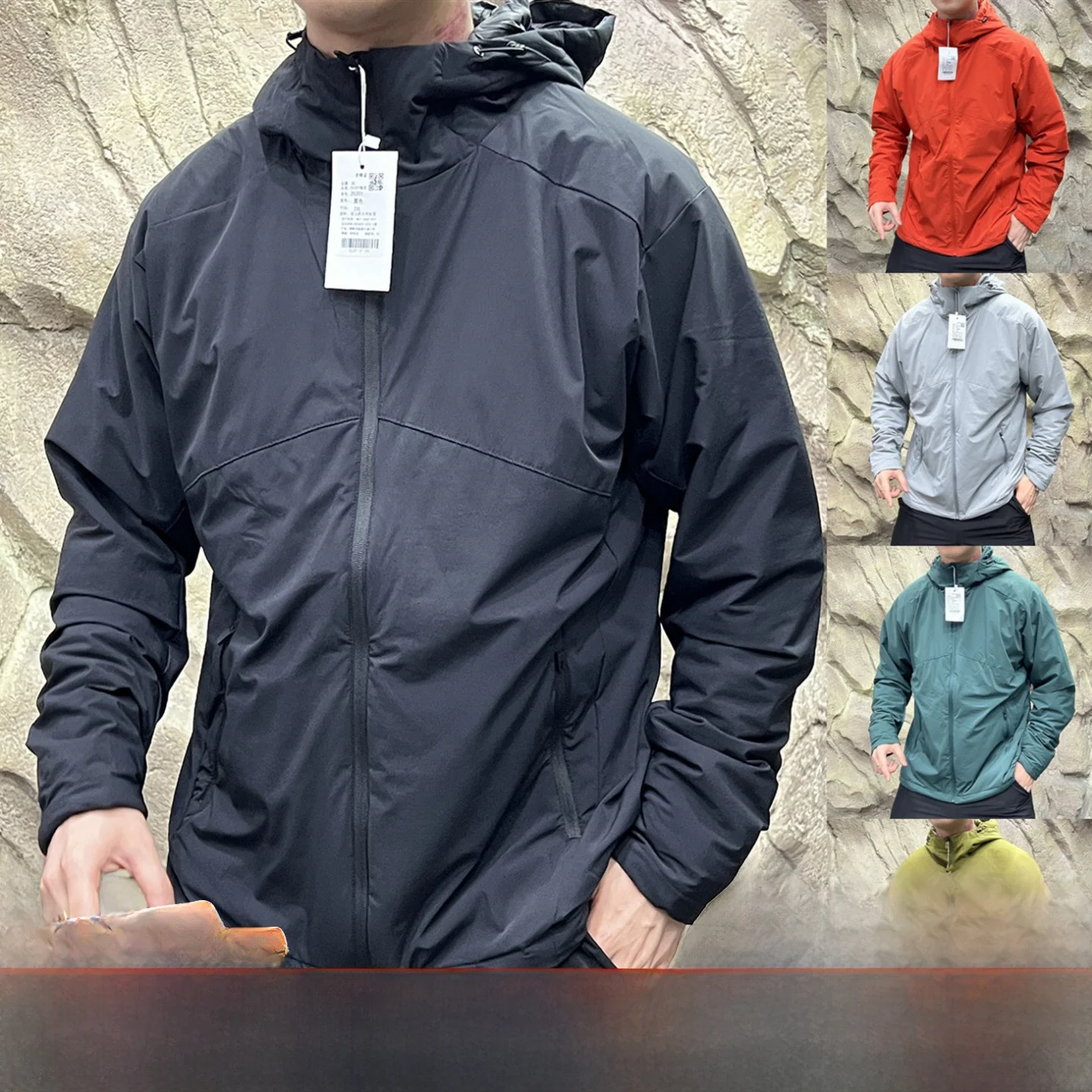 

LT Lightweight Waterproof Men's Outdoor Hooded Cotton Jaet New Autumn Winter Youth Faion Stand Fit Warm Long Sve Zi...