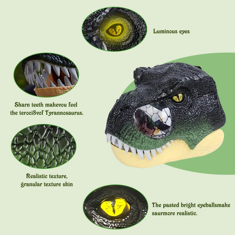 Halloween Decor LED Eyes And Roar Face Mask Electric Dinosaur Mask Simulation Tyrannosaurus Helmet Kids Jurassic Animal Model