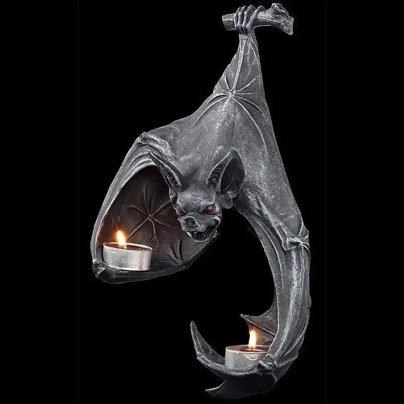 New Bat Wall Tealight Holder Halloween Candlestick Bat Statue Garden Hanging Candlestick Light Garden Home Halloween Decoration