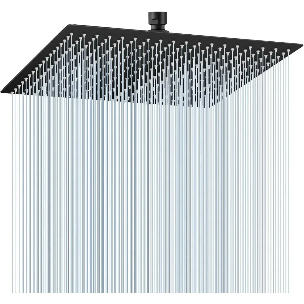 

Matte Black Large Rain Shower Head - All Metal 304 Stainless Steel, Full Body Rainfall Shower with 324 Silicone Nozzles