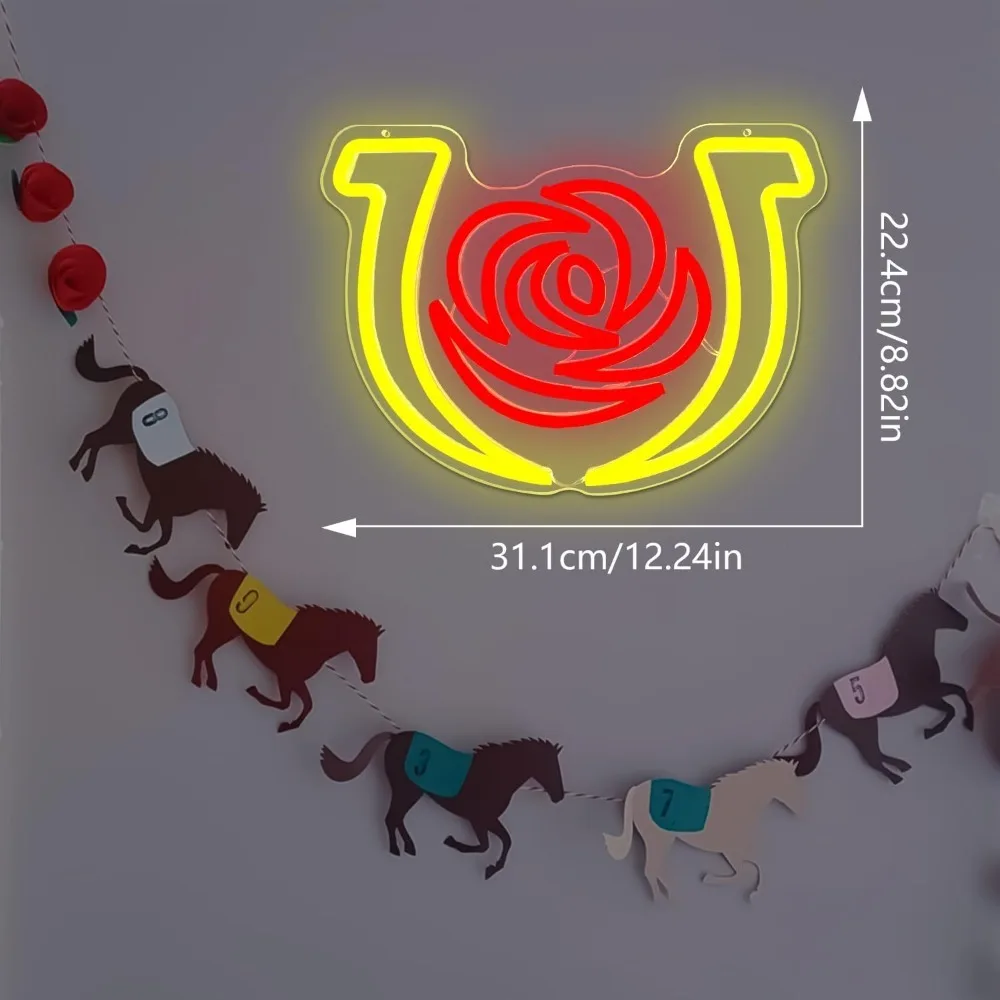 Kentucky Horse Neon Sign Dimmable USB Derby Led Sign Run for The Roses Neon Lights Horse Racing Party Supplies Derby Decorations