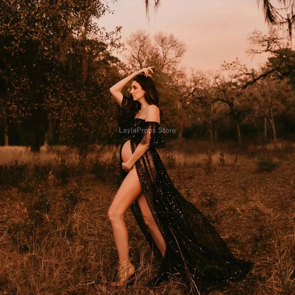 

Maternity Photography Dress Transparent Mesh Pearl Sequin Two-Piece Maternity Photography Props Dress