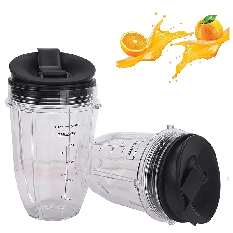 2 Pcs 18Oz Replacement Ninja Blender Cups With Lid For Ninja Auto IQ BL480 BL642 BL450 BL682 BL480, BL490, BL640 BL680