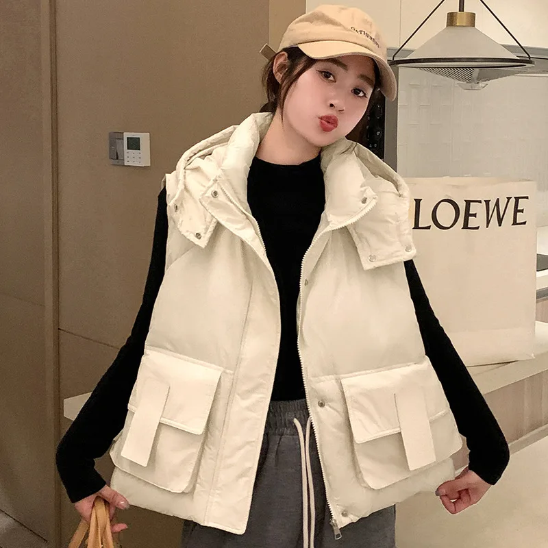 

2024 Winter New Casual Harajuku Coat Woman Vests Femininas Basic Jackets Veste Femme Hooded Vest Women Outerwear Clothing