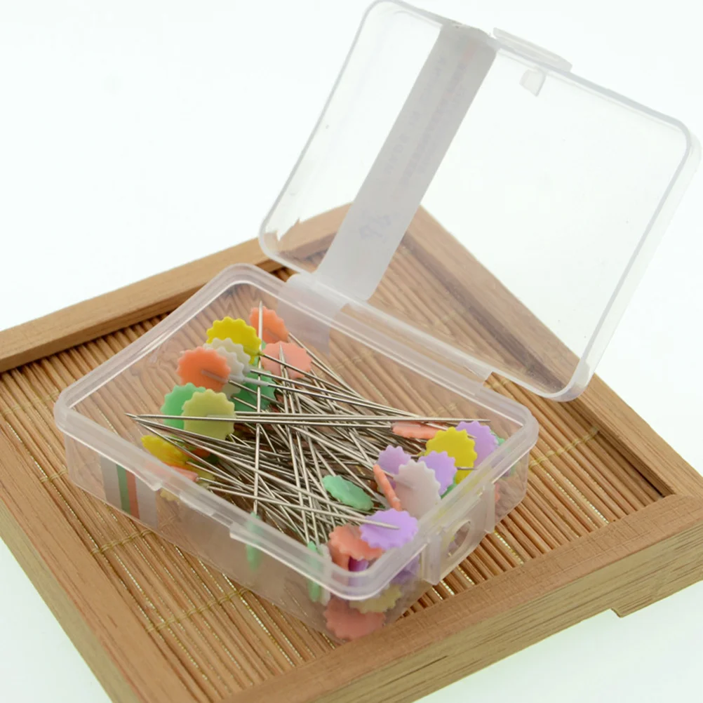 

200pcs Plum Plastic Plastic Push Flat Head Pins Push Pins For Diy Sewing Crafts Flat Patchwork Needles Storage Box
