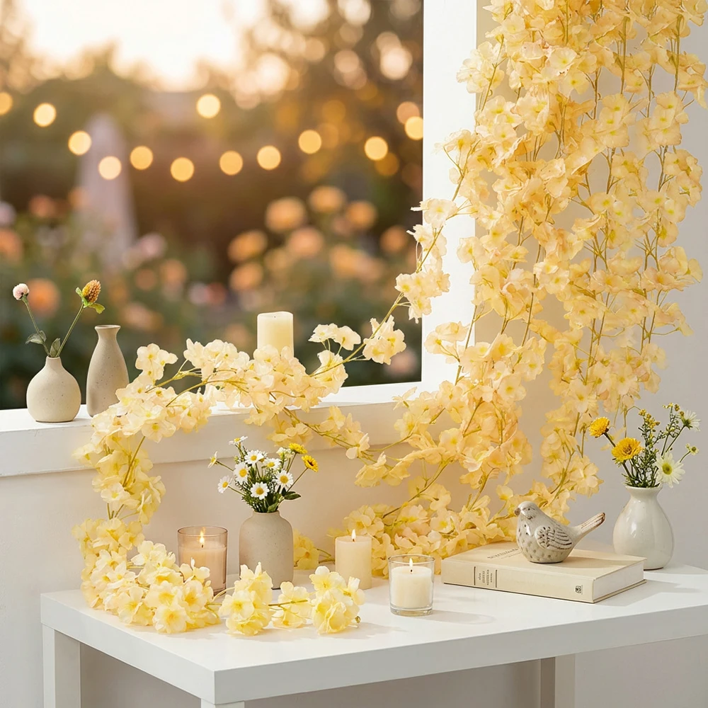 180cm Künstliche Sakura-Blumengirlande, Kirschblüten-Deko für Hochzeit, Garten, Bogen, Hintergrund, Heim und Partydekoration – Detail 14