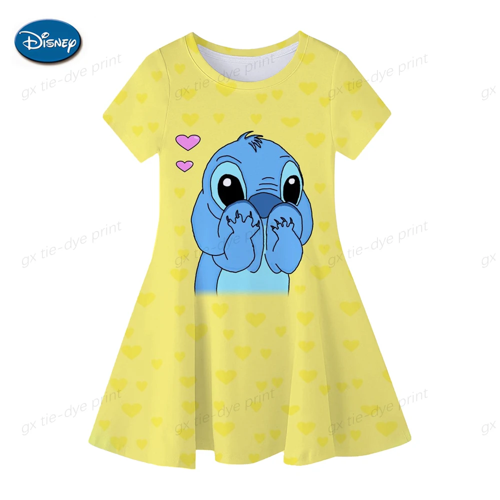 Disney Stitch Cartoon Print Baby Children Girls Kids Stitch Dress Cute Birthday Party Princess Christmas Dress for Baby Girls