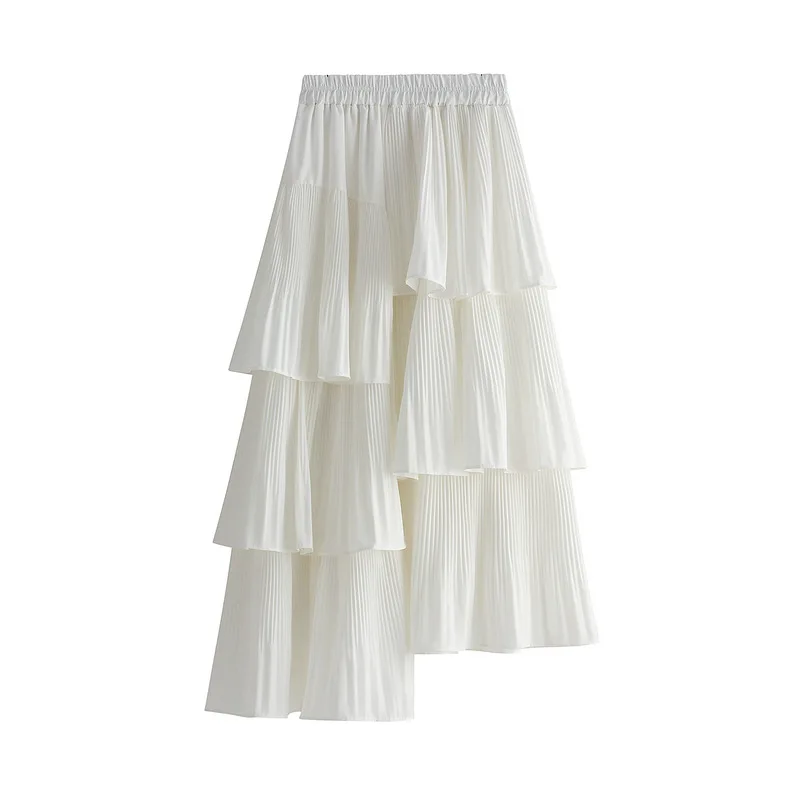 Purchase Korean version asymmetrical pleated cake skirt for women\'s versatile mid length ruffled irregular skirt