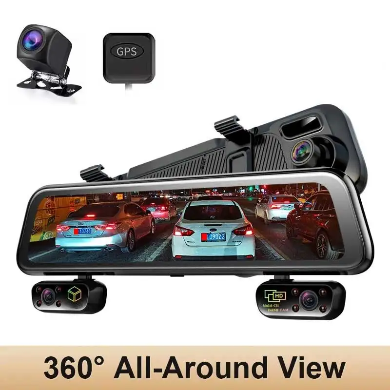 12 Inch 4 Camera Car DVR 1080P FHD With GPS IPS Screen Stream Rear View Dash Cam Mirror Night Vision Car Camera Drive Recorder