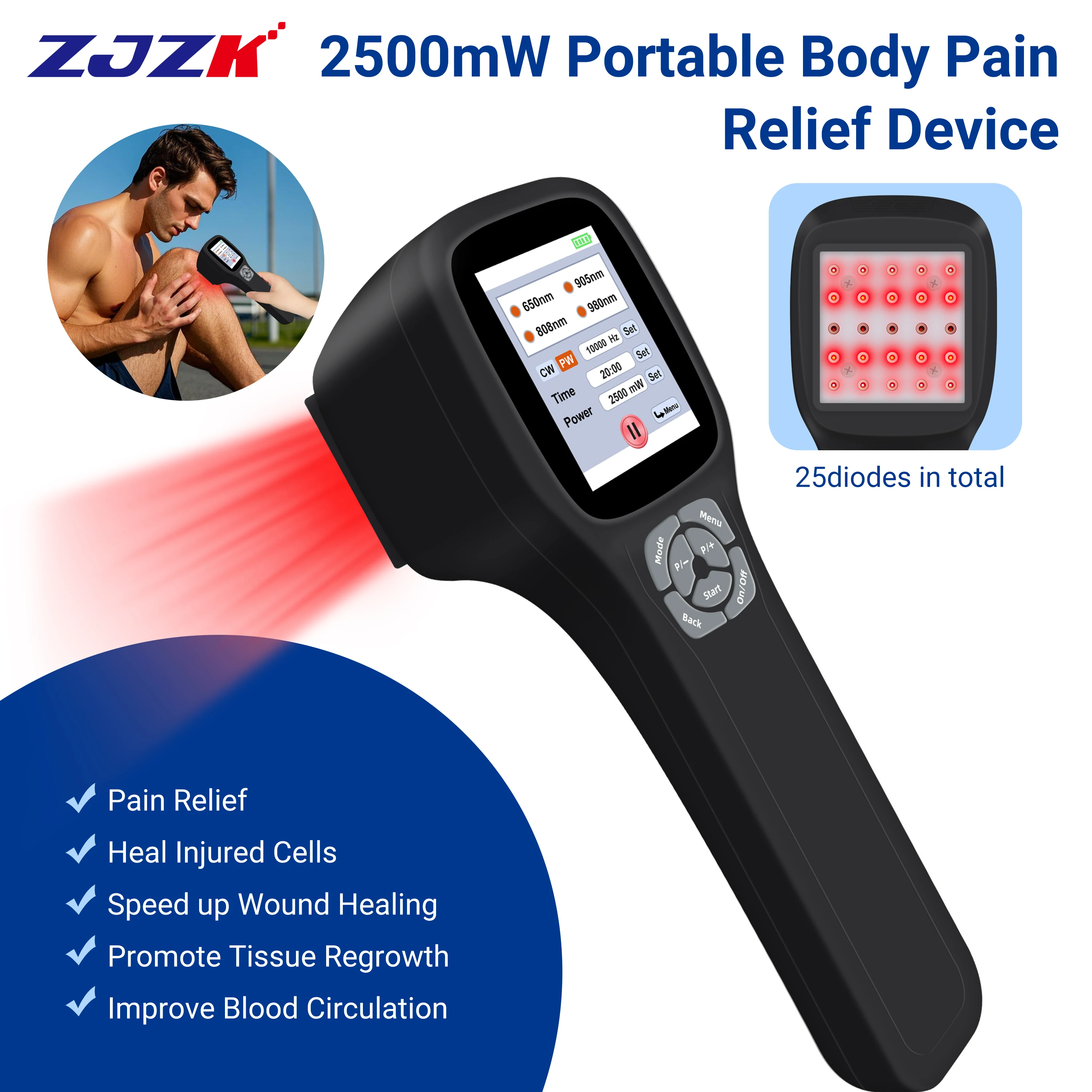 

Handheld Cold Laser Treatment Device 2500mW Red Near Infrared Light 650-980nm for Joint Muscle Pain Arthritis Rheumatism Relief