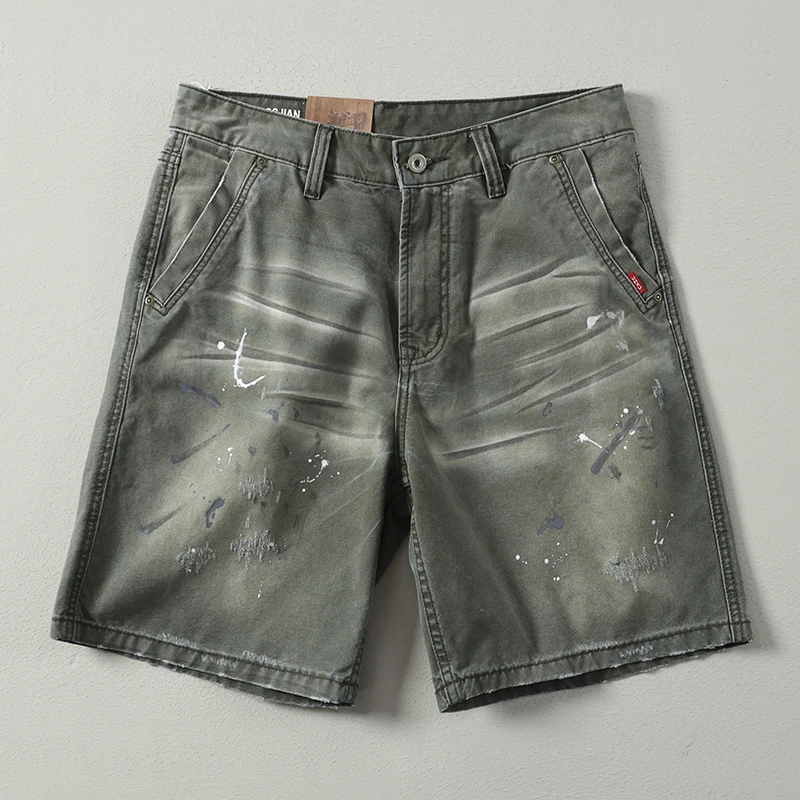 2025 Summer New American Retro Heavyweight Woven Cargo Shorts Men's High Street 100% Cotton Washed Casual Straight 5-point Pants