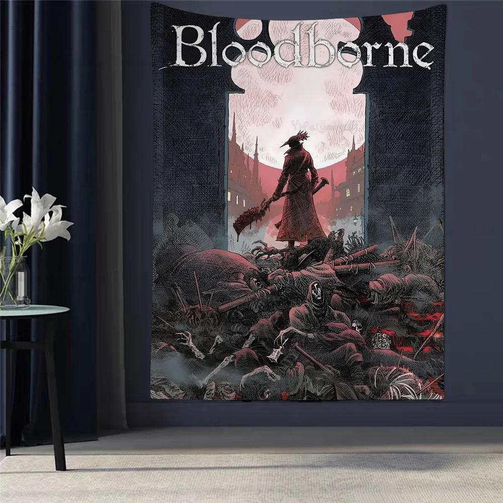 Klassisches Spiel Bloodborne Bunter Wandteppich Wandbehang Hippie Blumen Wandteppiche Wohnheim Dekor Wandkunst Dekor