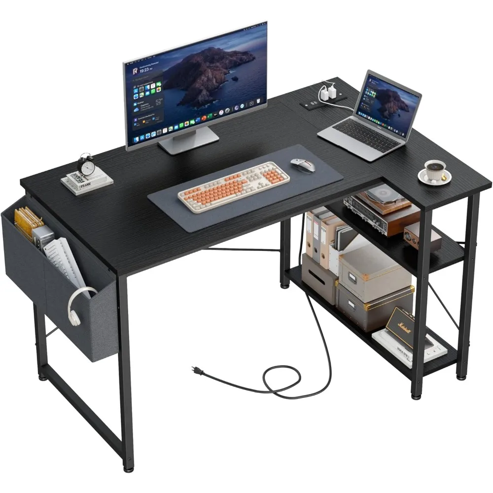 

L Shaped Desk with Power Outlet, Desk with Storage, 39 Office Desk for Small Space, Corner Table for Home Office