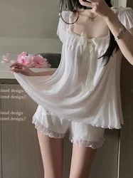 High-quality Set French Sweet Bow Strap Summer Princess Girl Style Thin Square Neck Crop Tops Pink Clothes Outfits For Women 8BH