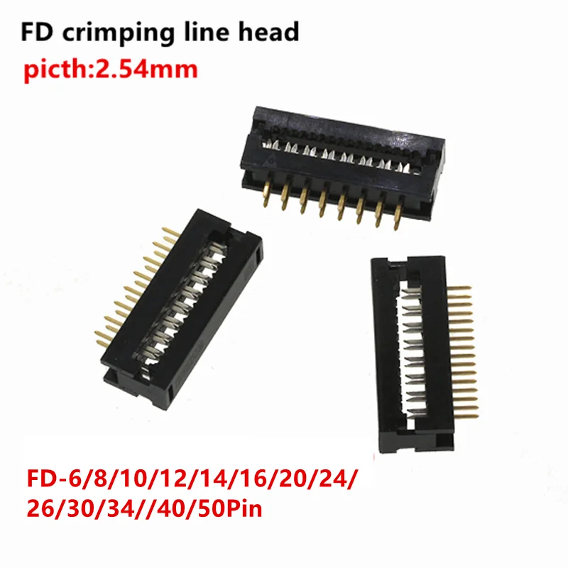 10PCS 2.54MM FD-6/8/10/16/20/30/40/50 PIN MALE PLUG IDC SOCKET CONNECTOR FOR 1.27MM FLAT ribbon cable wire FD crimping line head