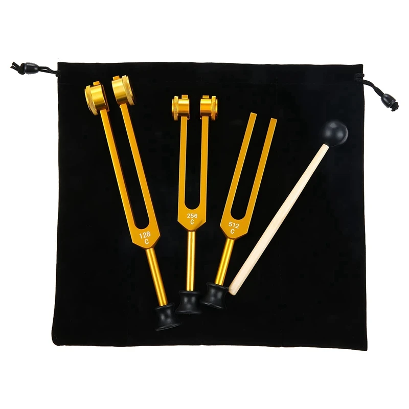 6Pack Tuning Fork Set(128Hz, 256Hz, 512Hz) Tuning Fork Kit For Healing, Chakra, Sound Therapy, Sonic Slider Fork (Gold)