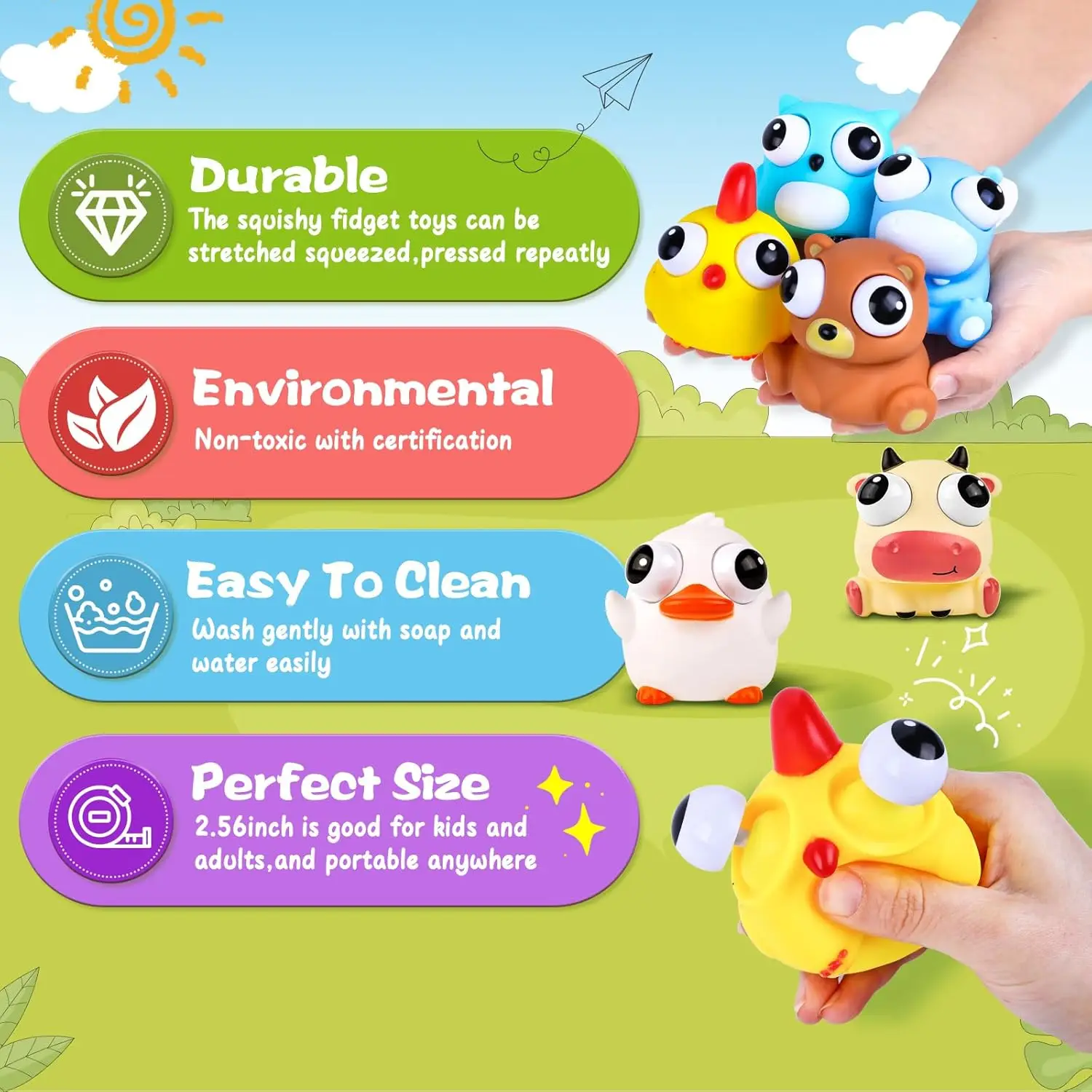 Animal Squishy Fidget Toys Cute Squishies Toys for Kids Adults Pop Out Eyes Toy Popping Eye Stress Relief Toy Party Favors