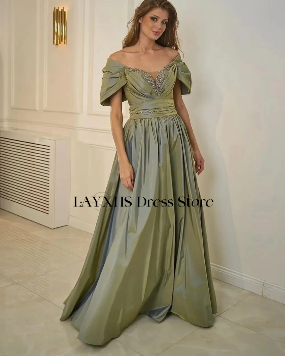 LAYXHS Klasyczna Sukienka Wieczorowa z Odkrytymi Ramionami, Linia A, Sznurowana, Z Cekinami, Plisowana Sukienka na Powrót do Domu, Szyta na Miarę فساتين سهره