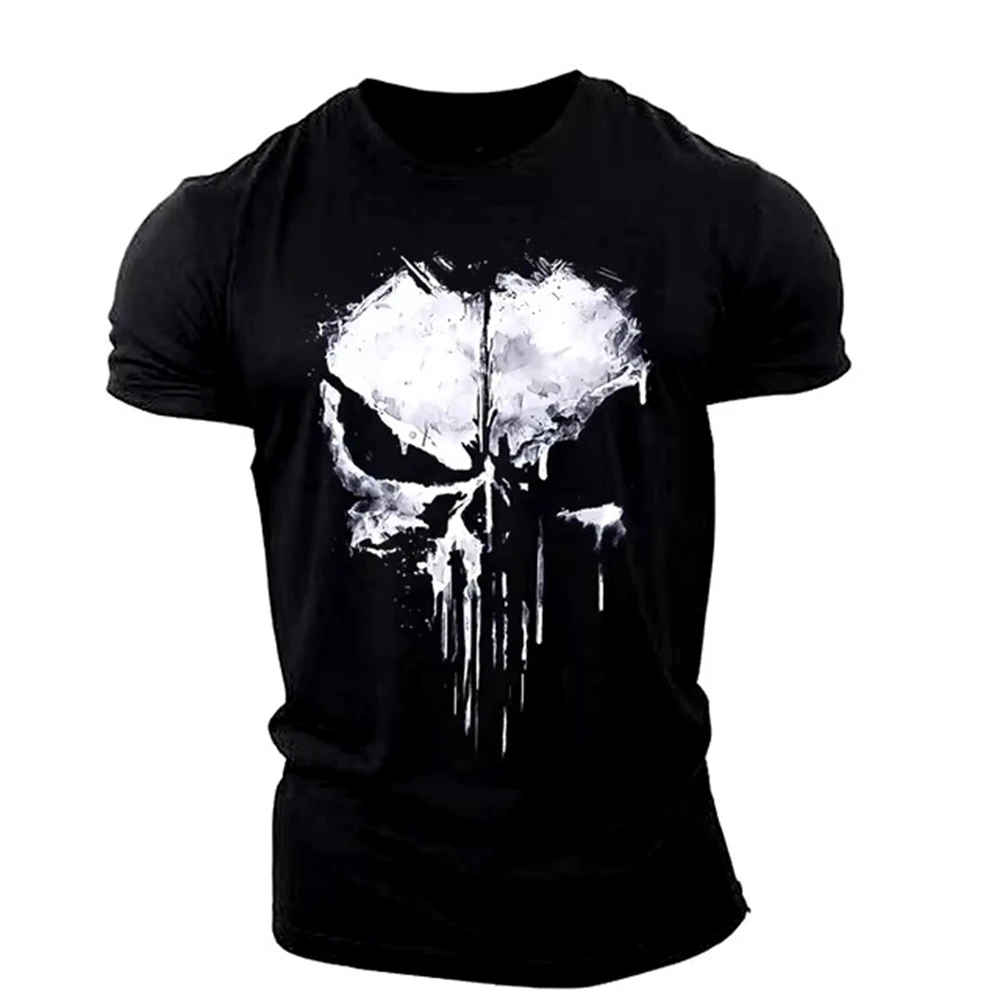 2024 Punisher Skull Men's T-Shirt Harajuku Street Top Fitness Sportswear Stretch Breathable Oversized Shirt Men's Clothing Tops